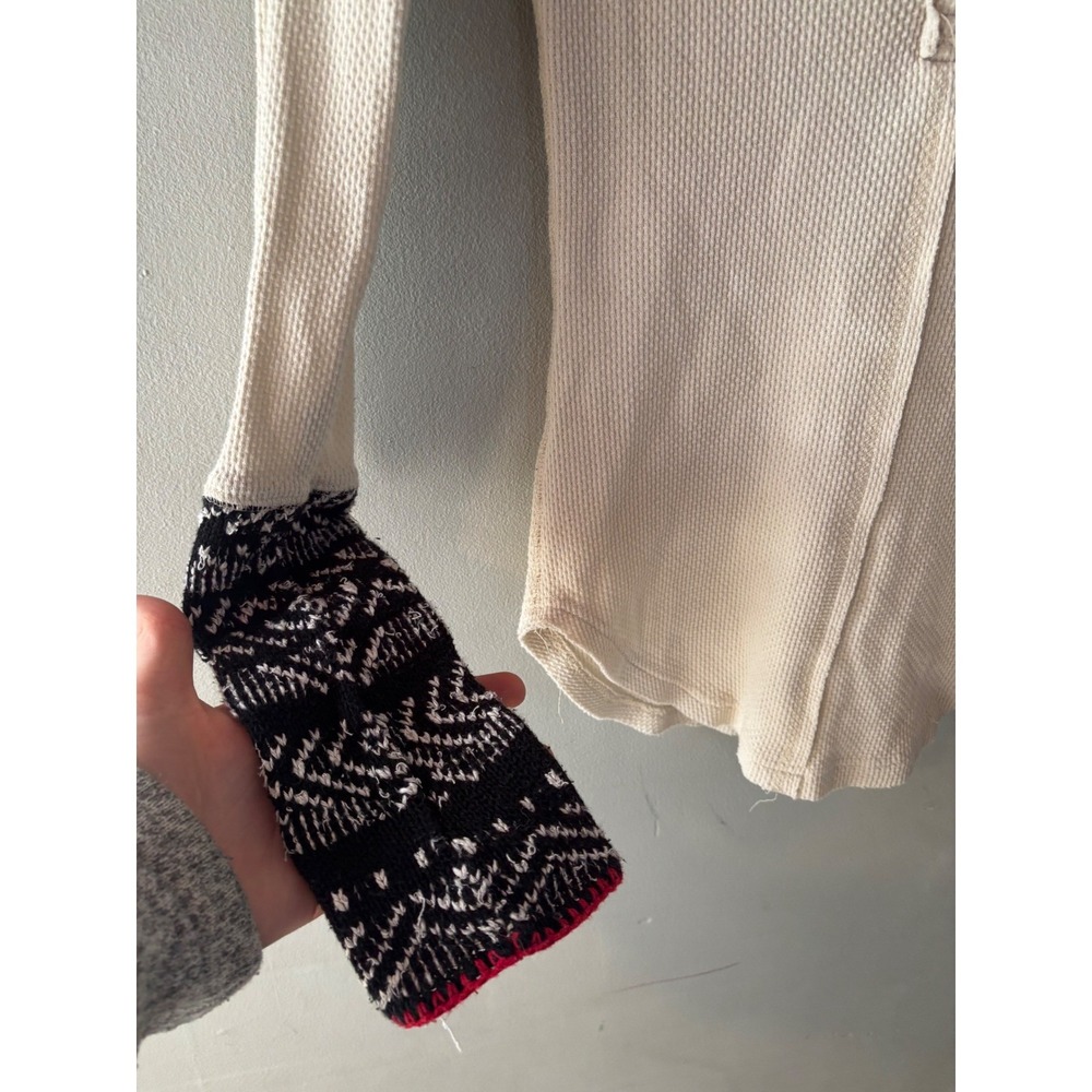 Free People Cream Waffle Knit Henley Thermal Top Fair Isle Cuffs XS - Picture 4 of 6